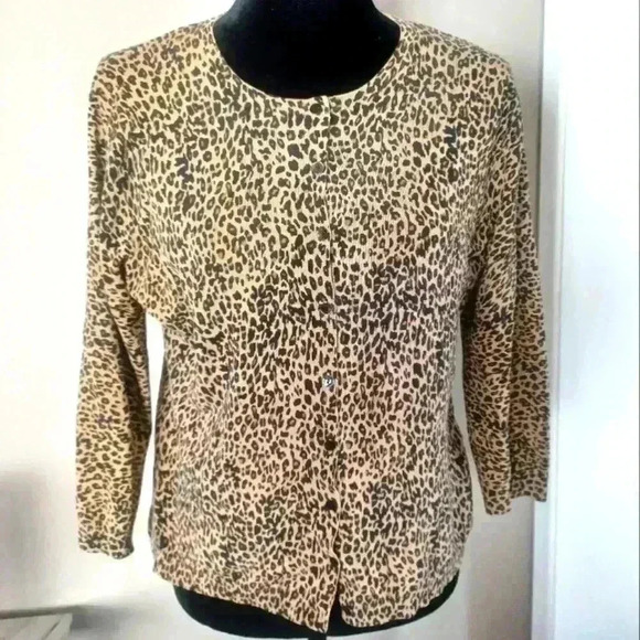 Silx by August Silk Women's Leopard Print 3/4 Sleeve Button-up Cardigan L - Picture 2 of 13